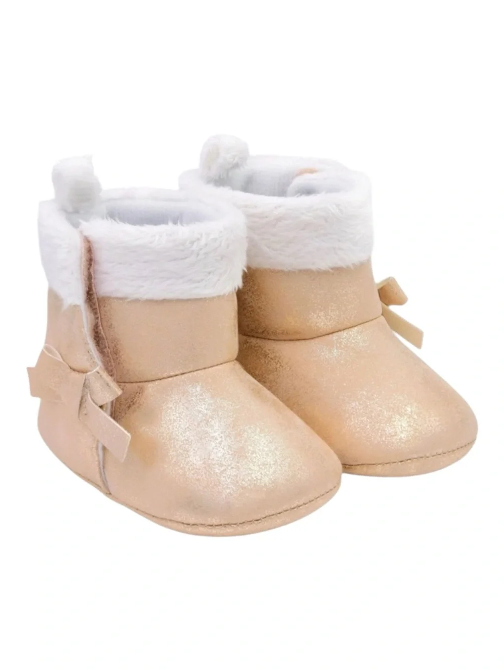 new Carter’s ❤︎ Bow Baby Faux Fur Trim Booties ❤︎ Rose Gold ❤︎ 3 - 6 Month ❤︎︎